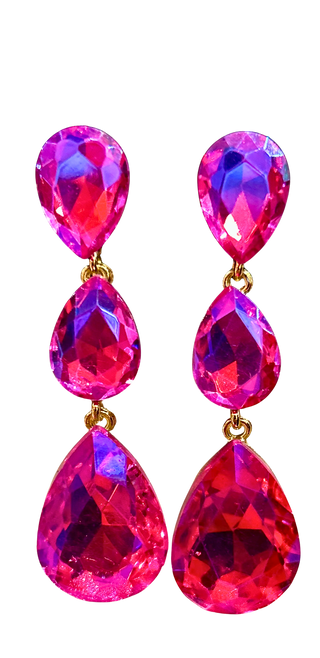 Triple Glass Crystal Teardrop Evening Earrings