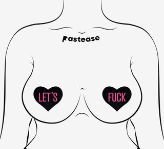 'Let's Fuck' Black Heart On Neon Pink Nipple Pasties - One Size