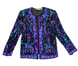 Vintage Laurence Kazar Blue & Purple Sequin Jacket -Size XL