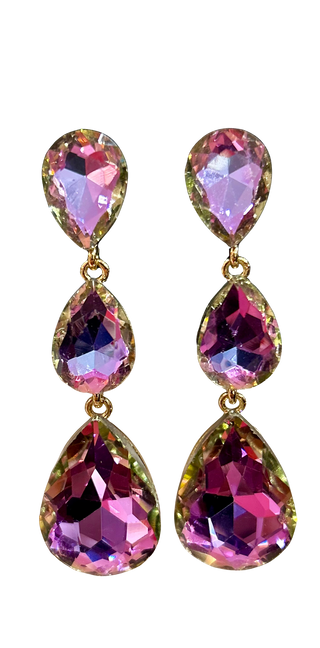Triple Glass Crystal Teardrop Evening Earrings