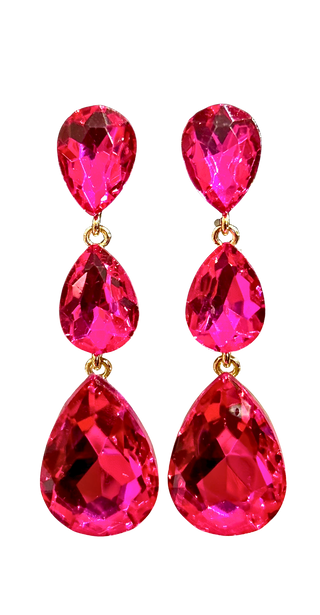 Triple Glass Crystal Teardrop Evening Earrings