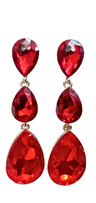 Triple Glass Crystal Teardrop Evening Earrings