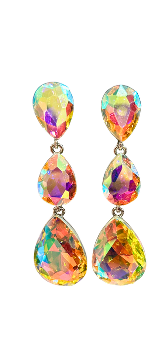 Triple Glass Crystal Teardrop Evening Earrings