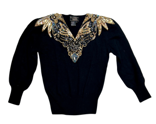 1980's Maurada Collection Black Sequin Statement Sweater - Size Medium