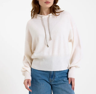 Hilary Rhinestone Drawstring Cashmere Hoodie - White