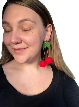 Maraschino Cherry Felt Earring