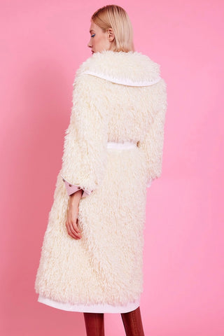 Fau SHearling Faux Leather Maxi Coat - Cream