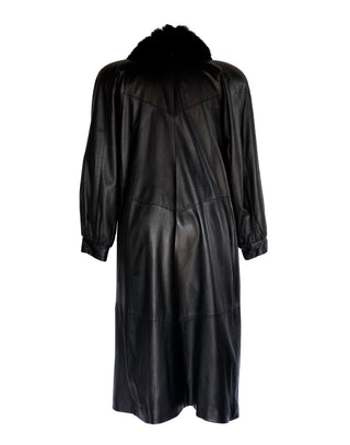 Vintage Black Leather Coat with Fur Trim - Size Medium