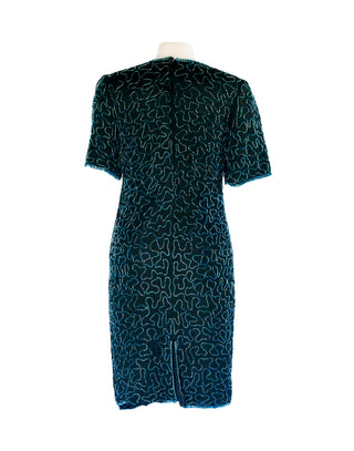 Vintage Stenay Beaded Sequin Silk Dress - Size 12
