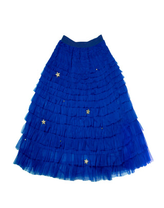 Embellished Blue Tulle Skirt - Blue