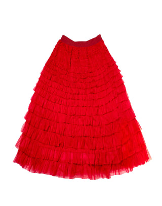 Embellished Red Tulle Skirt - Red