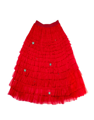 Embellished Red Tulle Skirt - Red