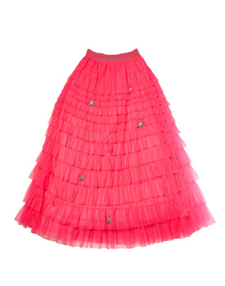 Embellished Hot Pink Tulle Skirt (Fuxia) - Hot Pink