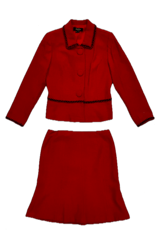 Vintage Peck & Peck Red Bouclé Skirt Suit - Size 12