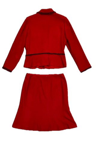 Vintage Peck & Peck Red Bouclé Skirt Suit - Size 12