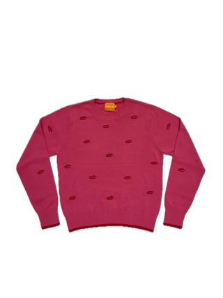 Leila Embroidered Lips Crew in Bubblegum