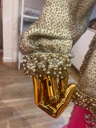 Boho Glam Silver & Gold Tinsel Top: Size Large