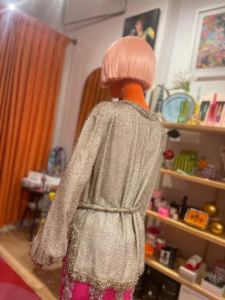 Boho Glam Silver & Gold Tinsel Top: Size Large