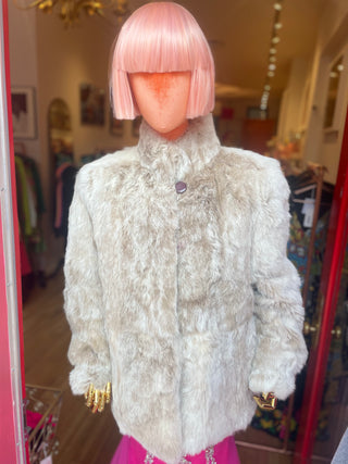 Vintage Cream Rabbit Fur Coat: Size Large
