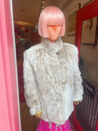 Vintage Cream Rabbit Fur Coat: Size Large