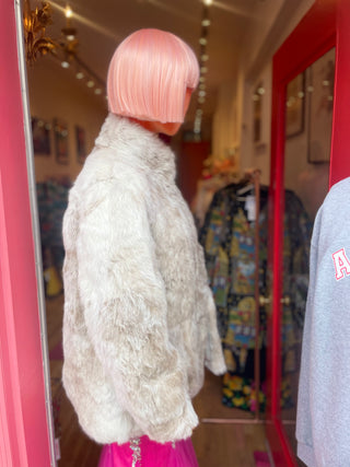 Vintage Cream Rabbit Fur Coat: Size Large