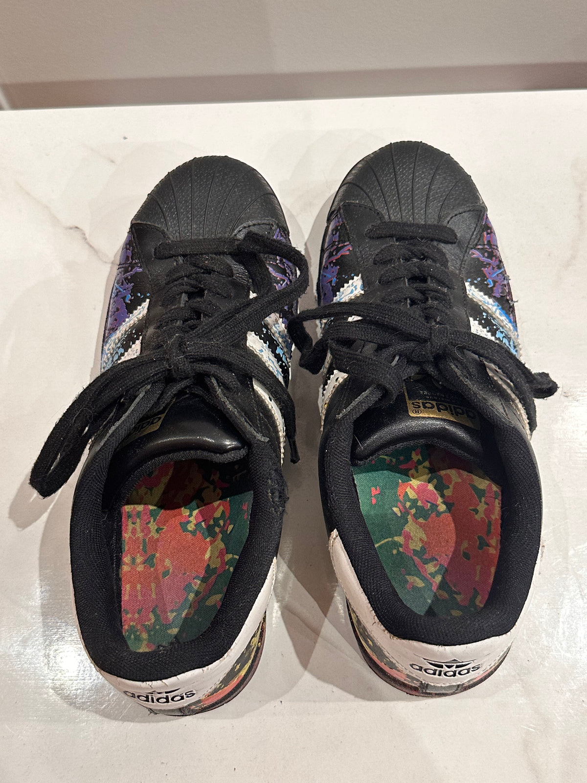 Adidas rainbow splatter shoes clearance