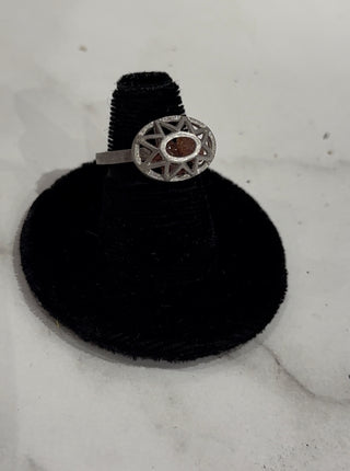 Sterling Silver - Rhodium Plated Cage Ring with Orange Sapphire