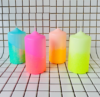 Dip Dye Glitter Candle Pillar: Mint