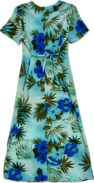 Vintage Blue Hibiscus Stock Options Dress - Size Medium