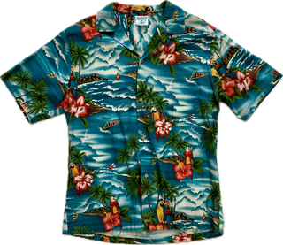 Vintage Men's Hawaiian Shirt Blue - Size Small