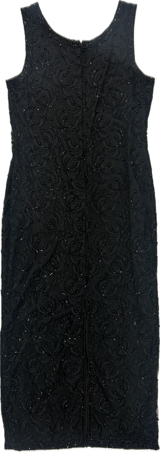 Vintage Beaded Black Lace Dress - Size XL