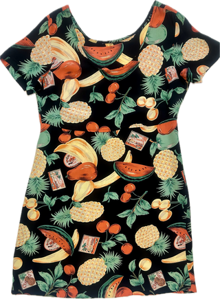 Vintage Fruit Print Mini Dress - Size Large