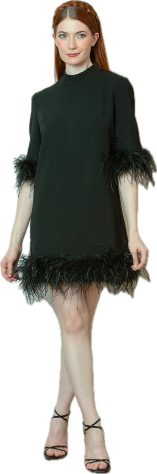 Black Feather Dress with Elbow Length Sleeves