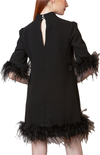 Black Feather Dress with Elbow Length Sleeves