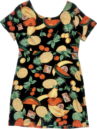 Vintage Fruit Print Mini Dress - Size Large