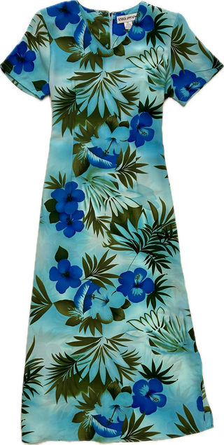 Vintage Blue Hibiscus Stock Options Dress - Size Medium