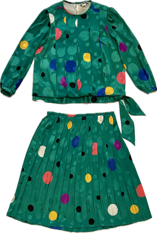 80's JoHanna York by Joan Davis Green and Polka Dot Skirt Set - Size 18