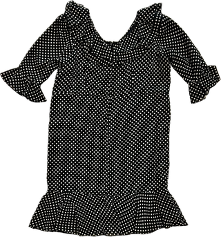 Vintage Black & White Polka Dot Ruffle Dress - Size Extra Large