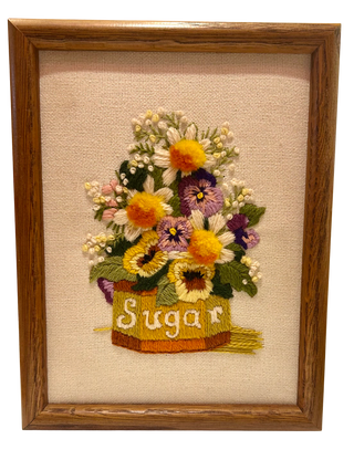 Vintage Needlepoint Sugar Framed Art