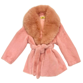 Pink Faux Mink Belted Coat - Size Medium