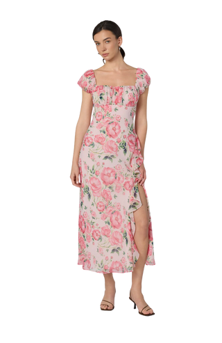 Florence Floral Puff Sleeve Midi Dress