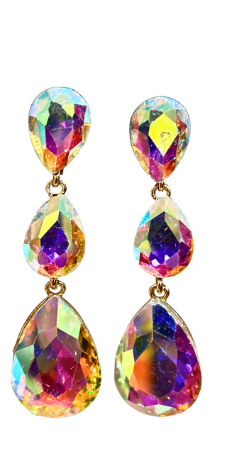 Triple Glass Crystal Teardrop Evening Earrings