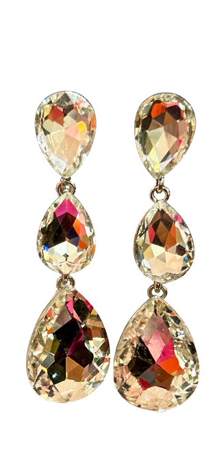 Triple Glass Crystal Teardrop Evening Earrings