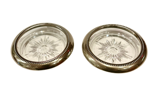 Vintage 1960s W&S Blackinton Italy Silver Plate Glass Coasters