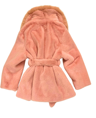 Pink Faux Mink Belted Coat - Size Medium
