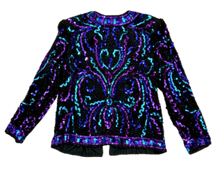 Vintage Laurence Kazar Blue & Purple Sequin Jacket -Size XL