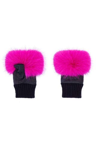 Leather and Faux Fur Gloves - Pink