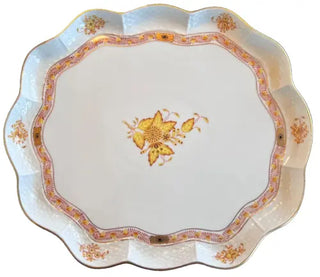 RARE Herend Hungary 420 Chinese Bouquet Yellow Scalloped Tray