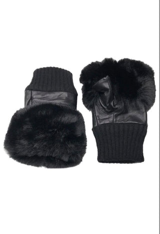 leather and faux fur gloves Black