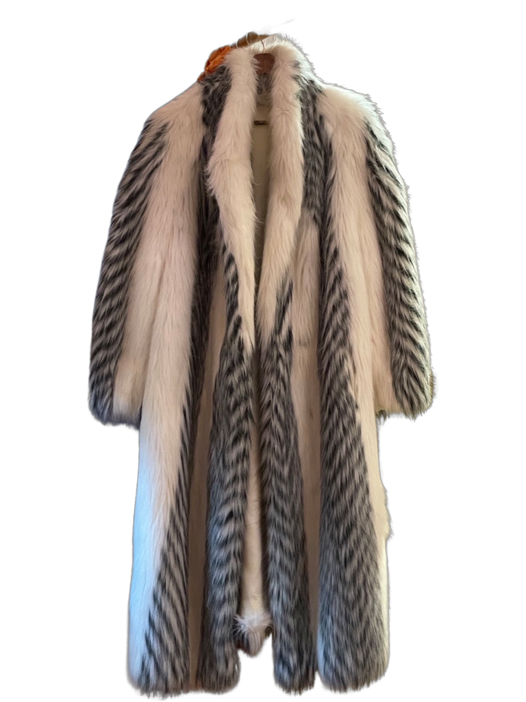 Vintage Long Donnybrook Faux Fur White/Black Stripe - Medium
